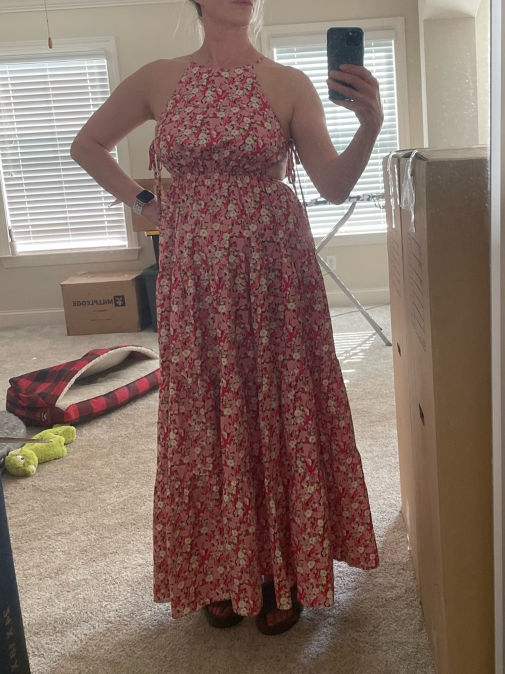 Aakaa Pink Floral Halter Maxi Dress